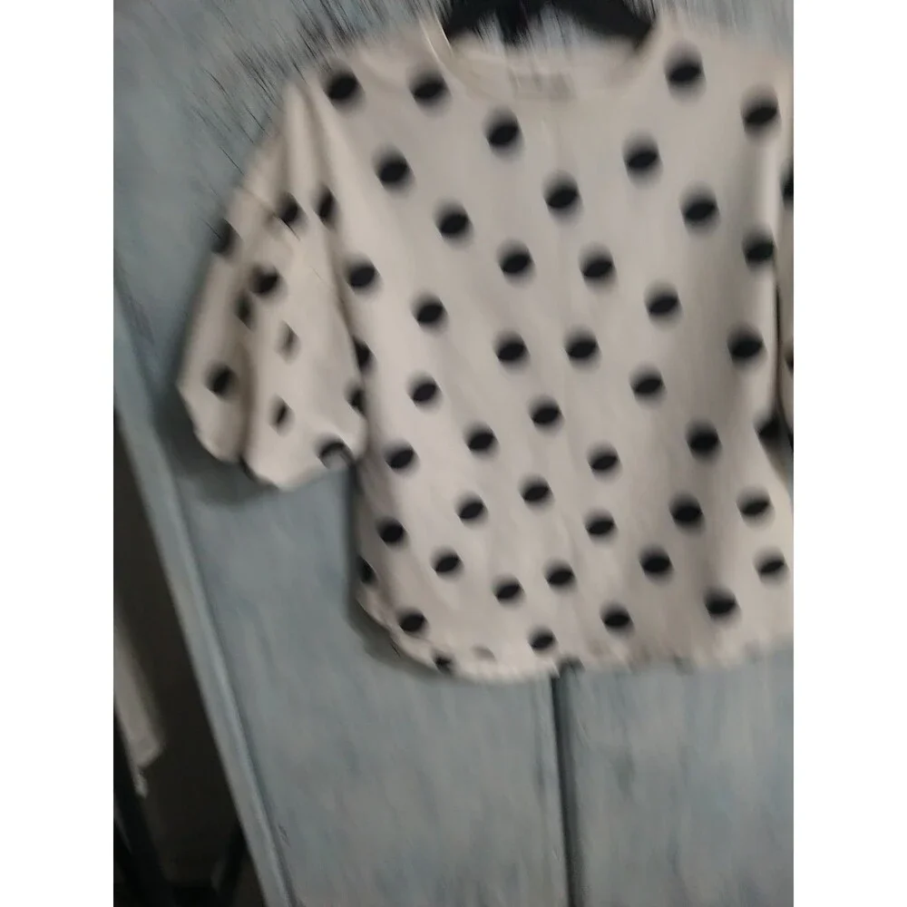 Zara Cream Blouse with Black Polka Dots and Puff Sleeves
